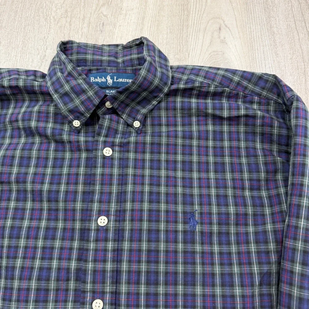 Vintage Polo Ralph Lauren Blake Shirt Men's Large Blue Green Tartan Plaid 90s